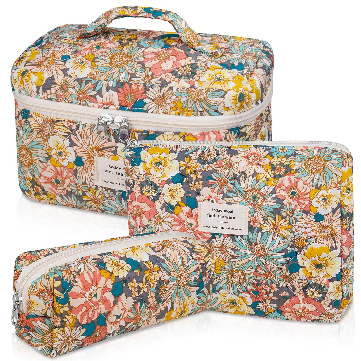 Gosect Makeup Bag Set large floral cosmetic bag front view