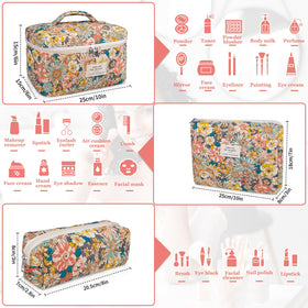 Gosect Makeup Bag Set medium floral cosmetic bag side view