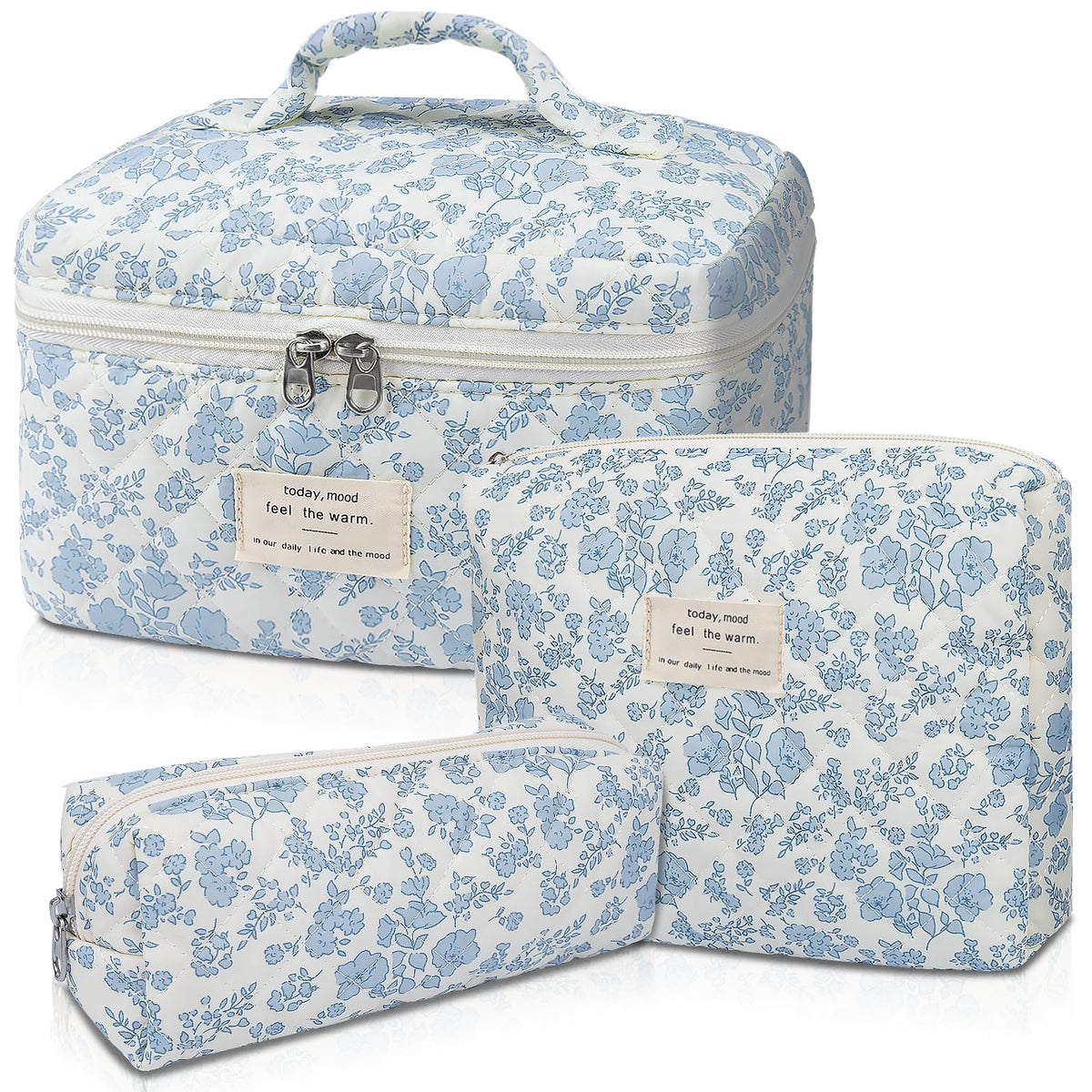 Gosect Makeup Bag Set with floral design, large size front view