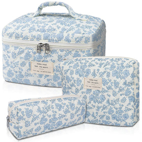 Gosect Makeup Bag Set with floral design, large size front view