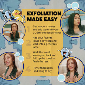 GOSHI Exfoliating Shower Towel displayed with bath accessories