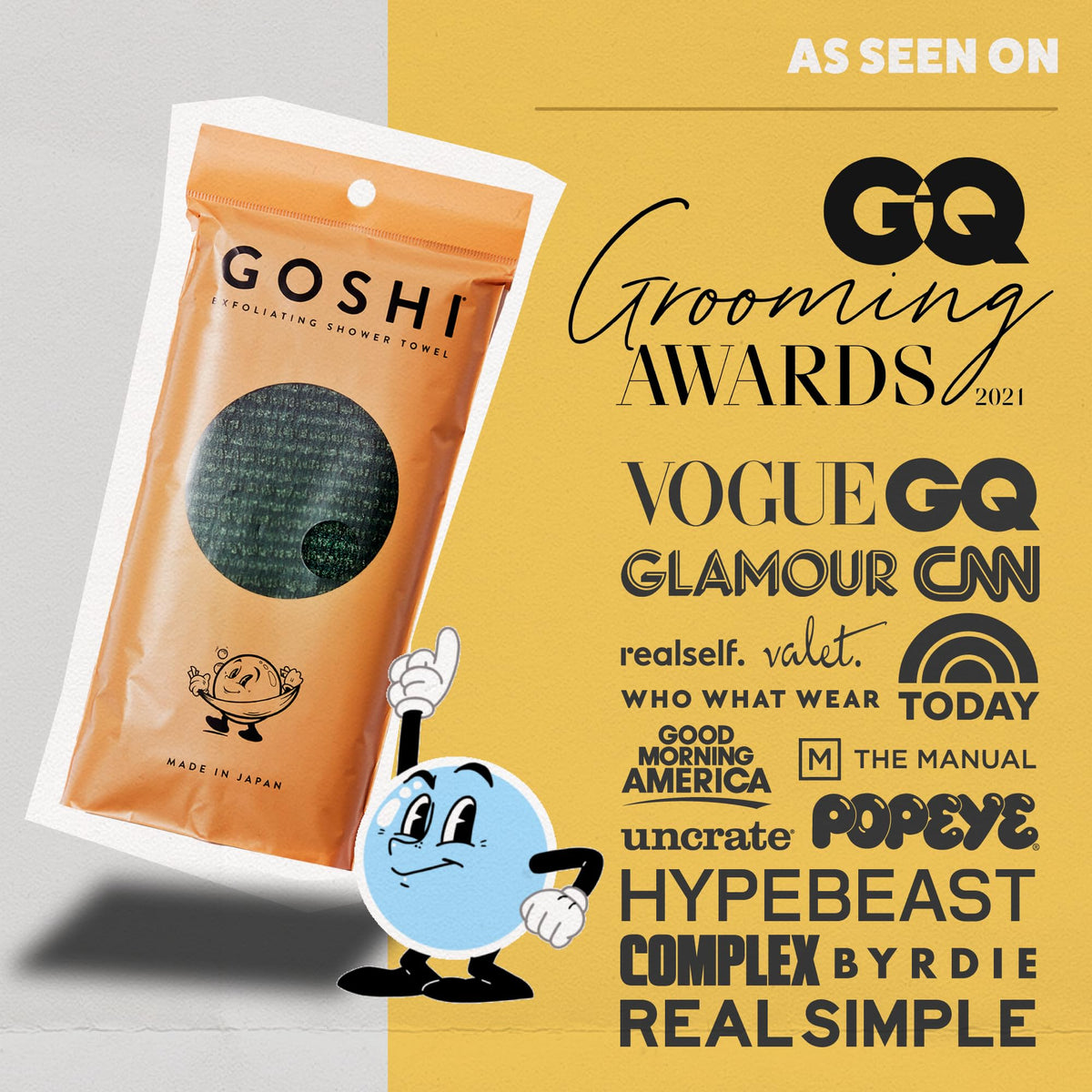 GOSHI Exfoliating Shower Towel in use during a shower
