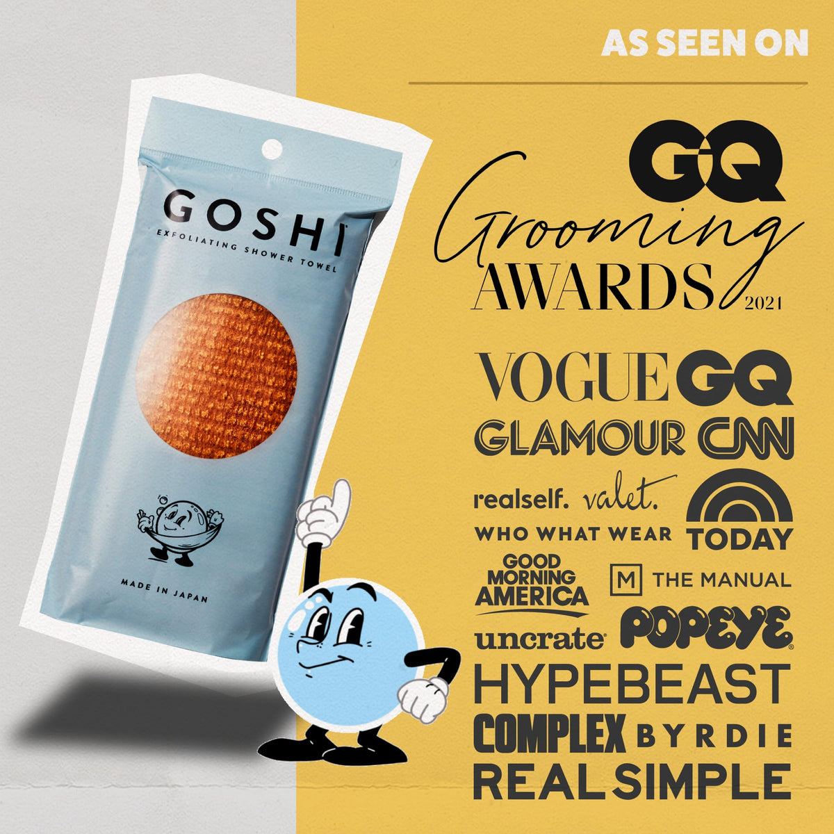 GOSHI Exfoliating Shower Towel packaging display
