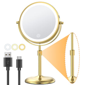 Gospire 7-inch lighted makeup mirror front view with adjustable height