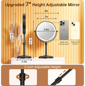 Gospire 7-inch lighted makeup mirror showing 1X and 10X magnification