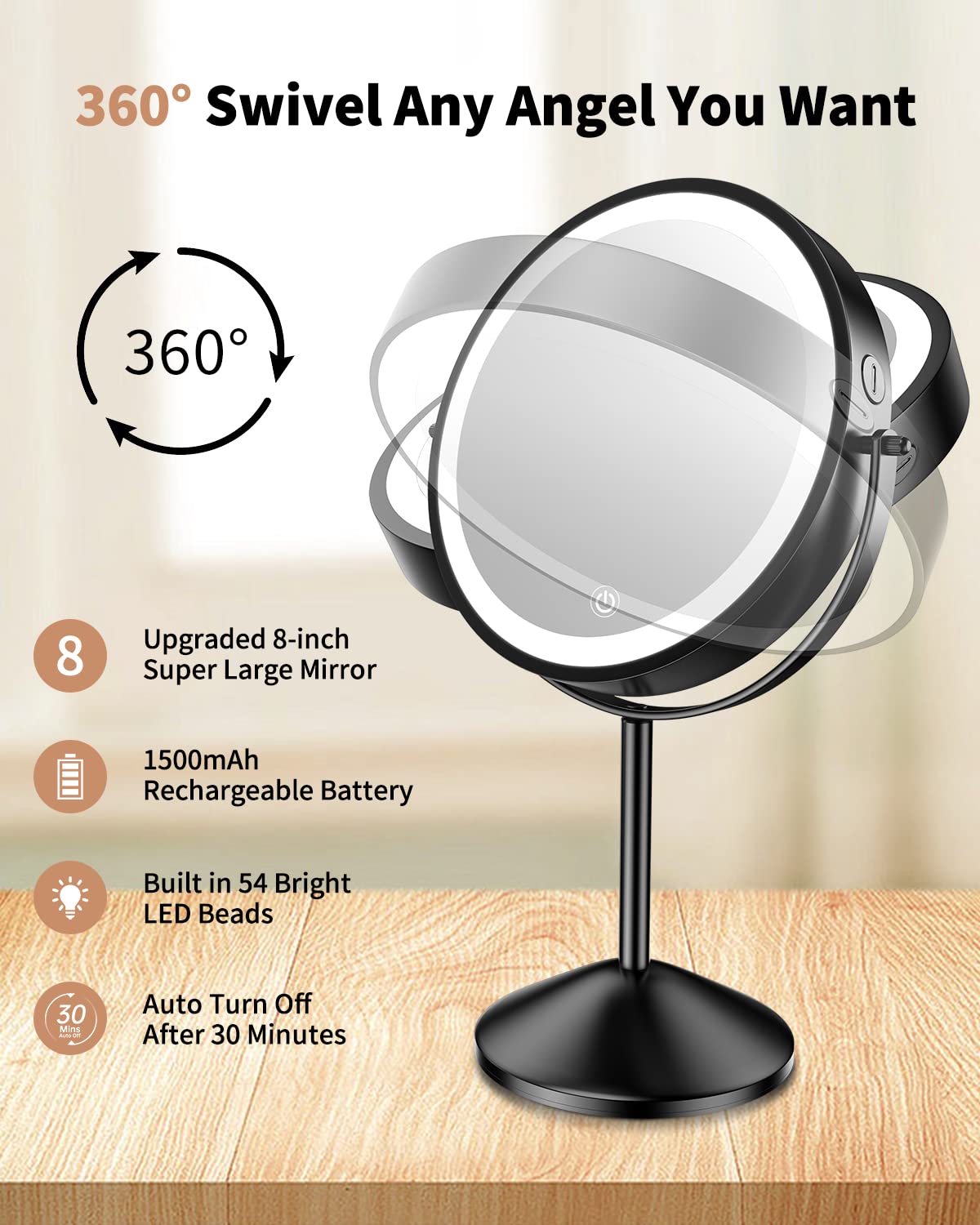 Gospire 8-inch lighted makeup mirror in a lifestyle setting