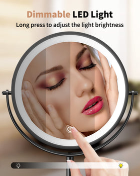 Gospire 8-inch lighted makeup mirror side view showing 360-degree swivel