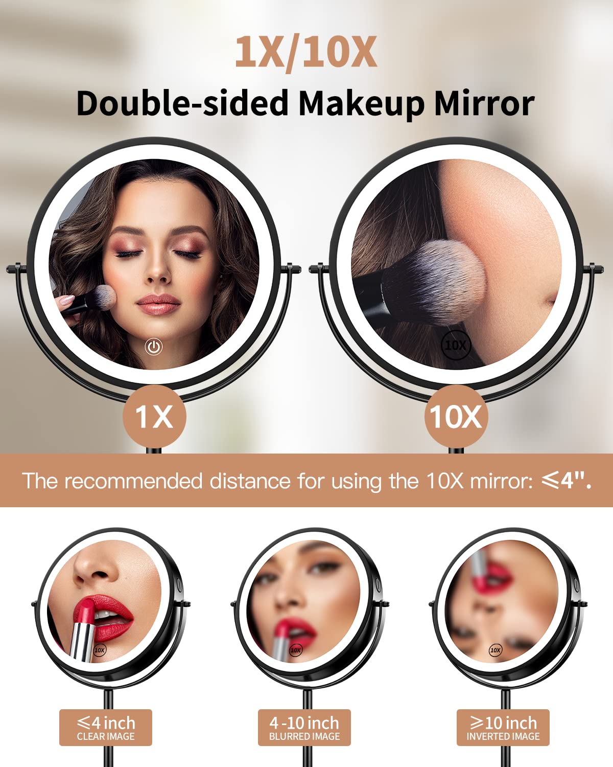 Gospire 8-inch lighted makeup mirror with three colour lighting modes
