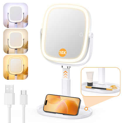 Gospire Height Adjustable Lighted Makeup Mirror front view with lights