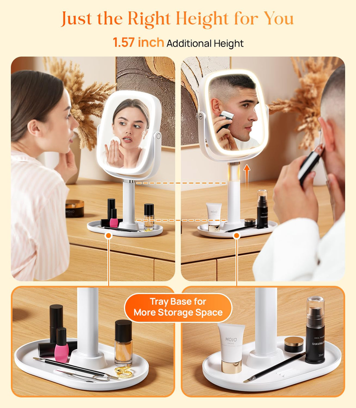 Gospire lighted mirror with adjustable height feature