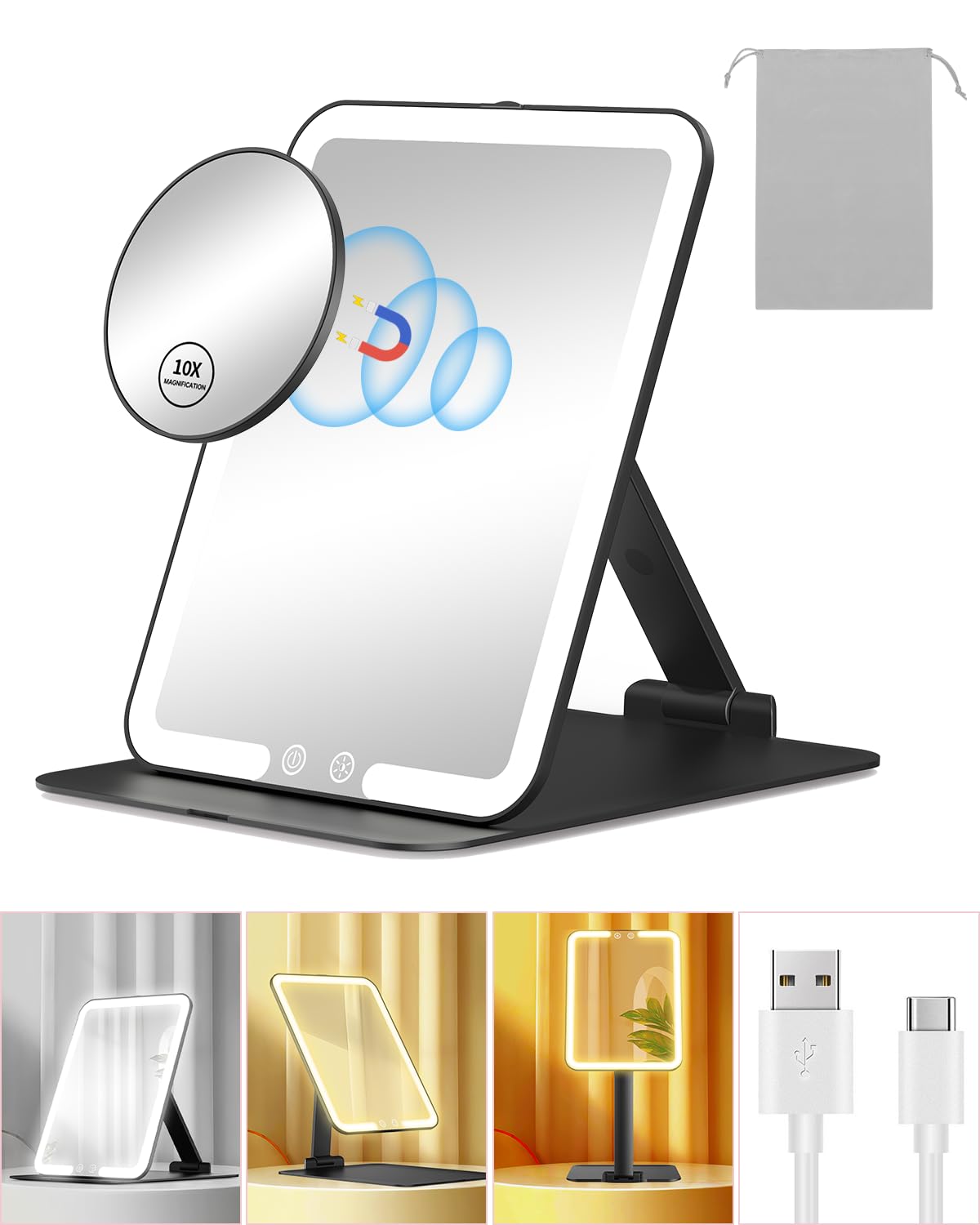 Gospire Travel Makeup Mirror front view with lights