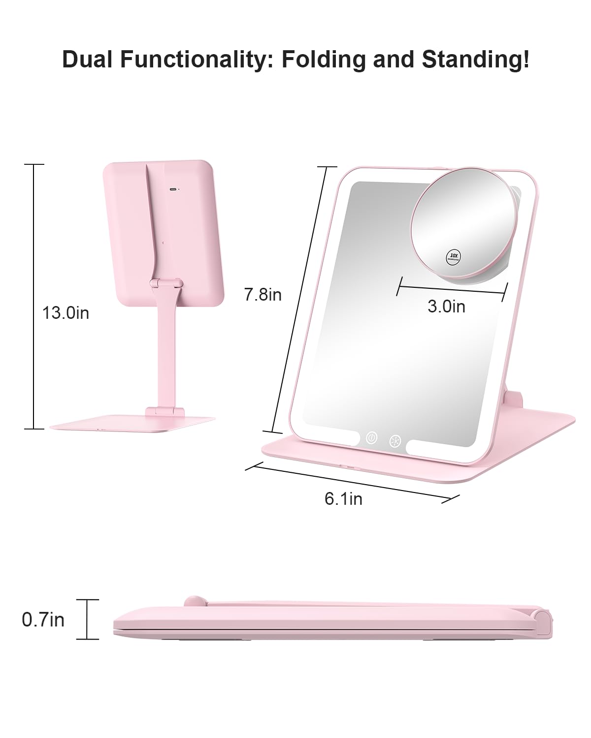 Gospire Travel Makeup Mirror showing adjustable stand