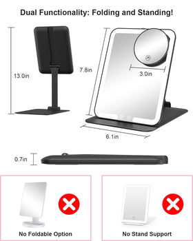 Gospire Travel Makeup Mirror side view showing adjustable stand