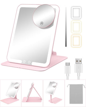 Gospire Travel Makeup Mirror with lights front view in pink