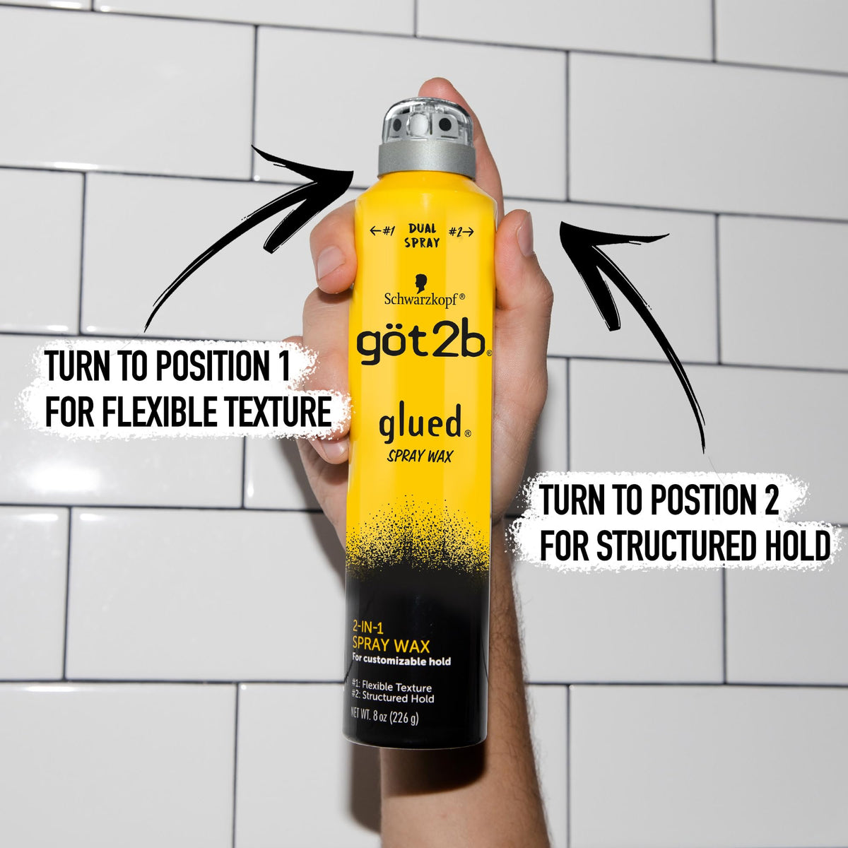 Got2B Glued Spray Wax 8 oz in lifestyle setting on vanity