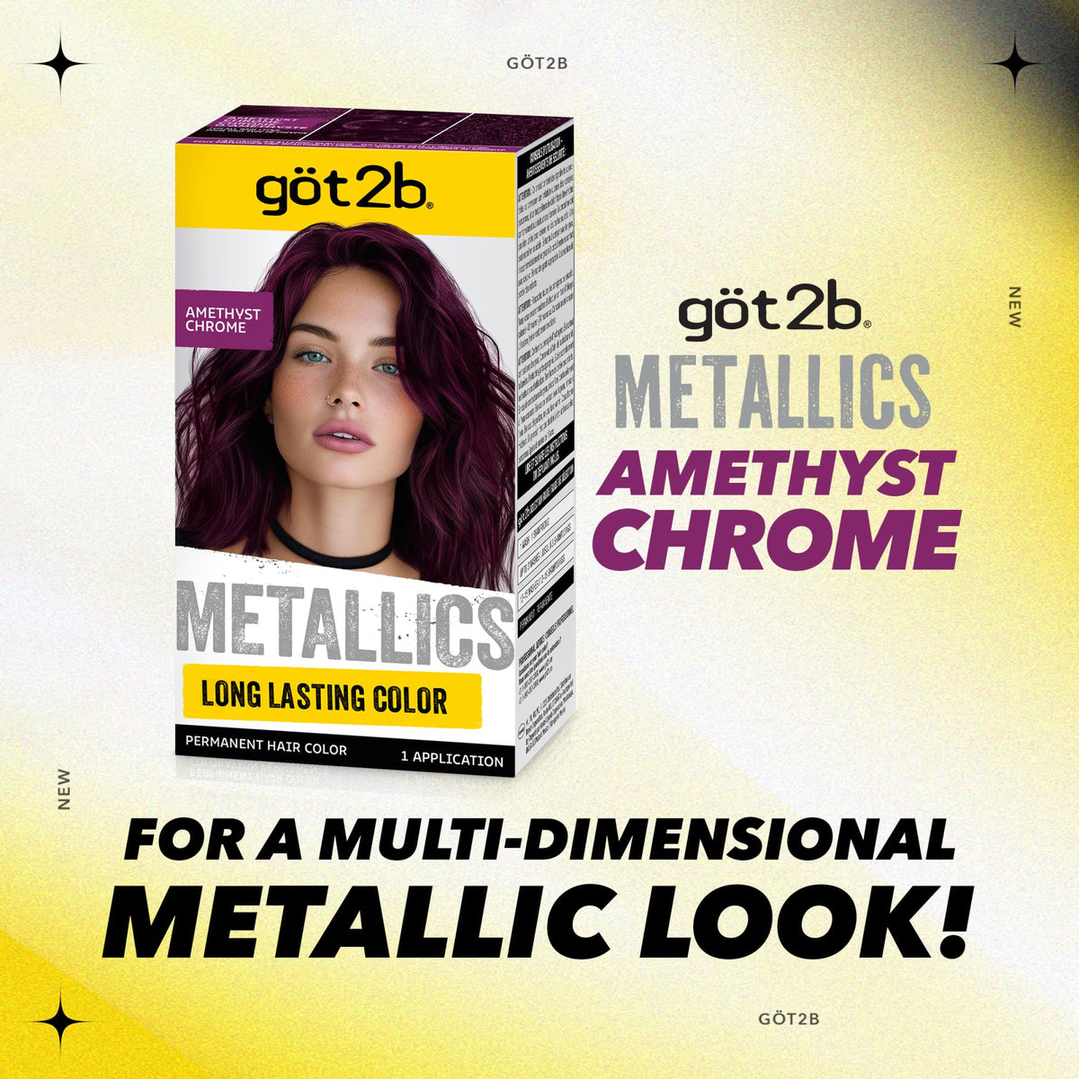 Got2B Metallics Amethyst Chrome hair dye kit on a bathroom counter