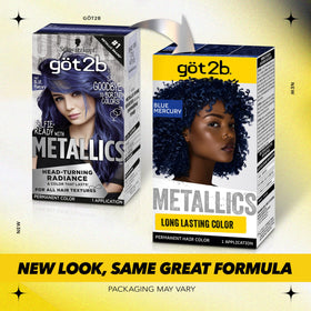 Got2B Metallics Blue Mercury hair dye kit contents including gloves and instructions