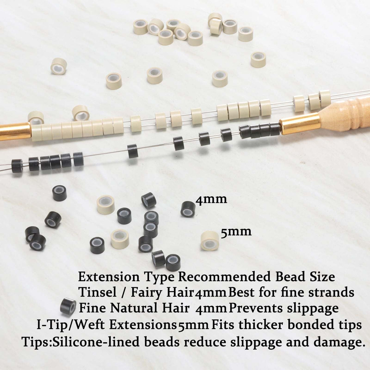 GOTDYA silicone lined hair extension beads close-up