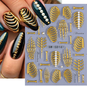 Gothic 5D nail art stickers in rose gold and white