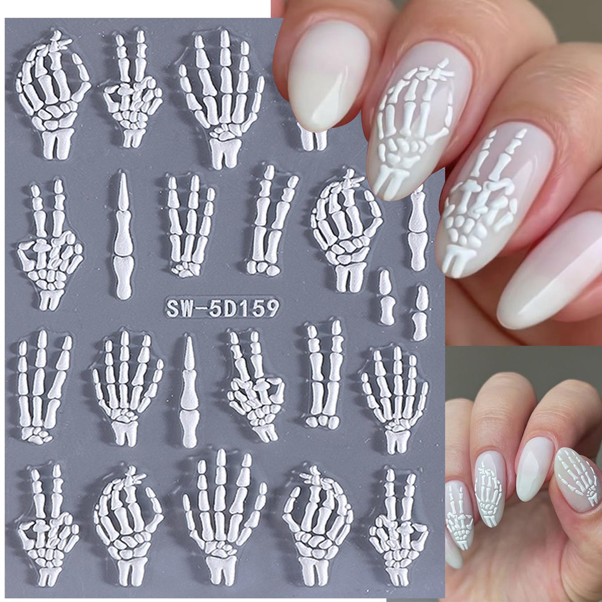 Gothic nail art stickers displayed on a smooth surface