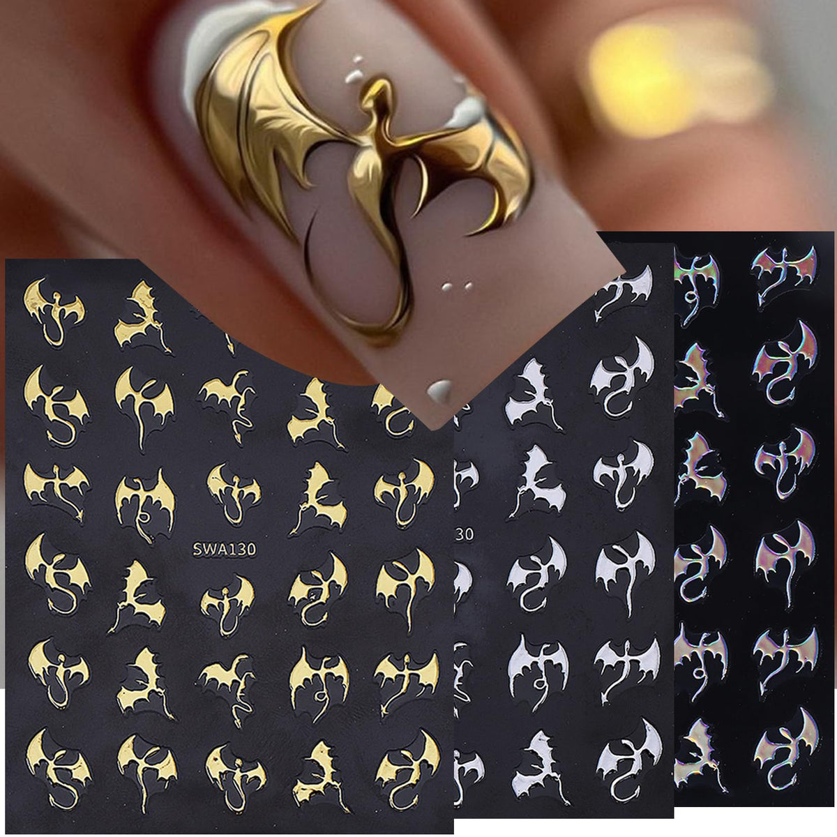 Gothic nail art stickers in a creative arrangement