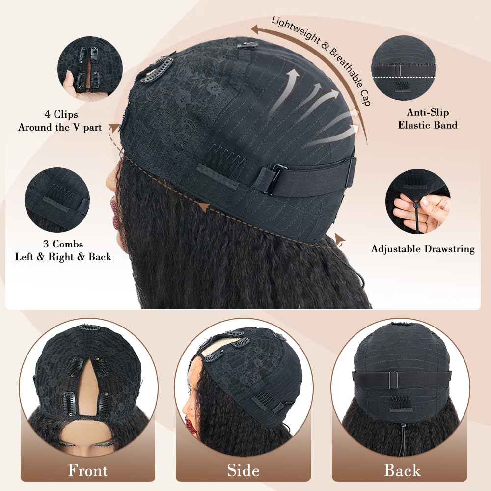 Goulus Kinky Straight V Part Wig back view with adjustable strap