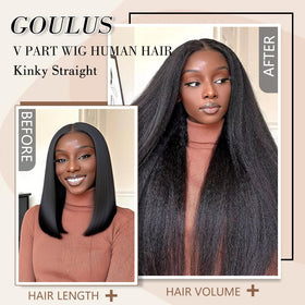 Goulus Kinky Straight V Part Wig on mannequin head