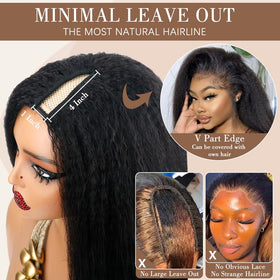 Goulus Kinky Straight V Part Wig side view showing length