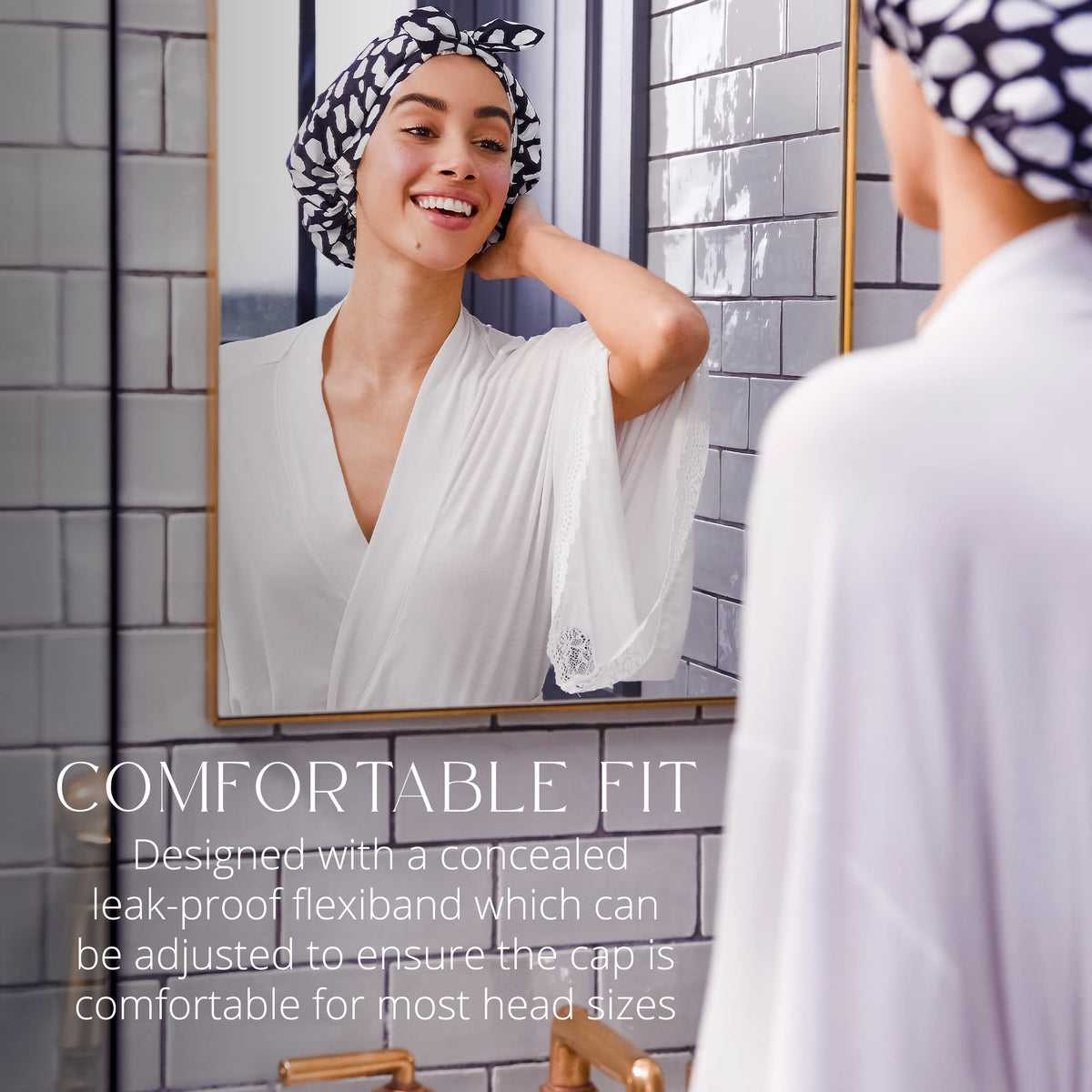 GRACE & COMPANY Waterproof Shower Cap Casablanca adjustable bow