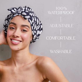 GRACE & COMPANY Waterproof Shower Cap Casablanca in use