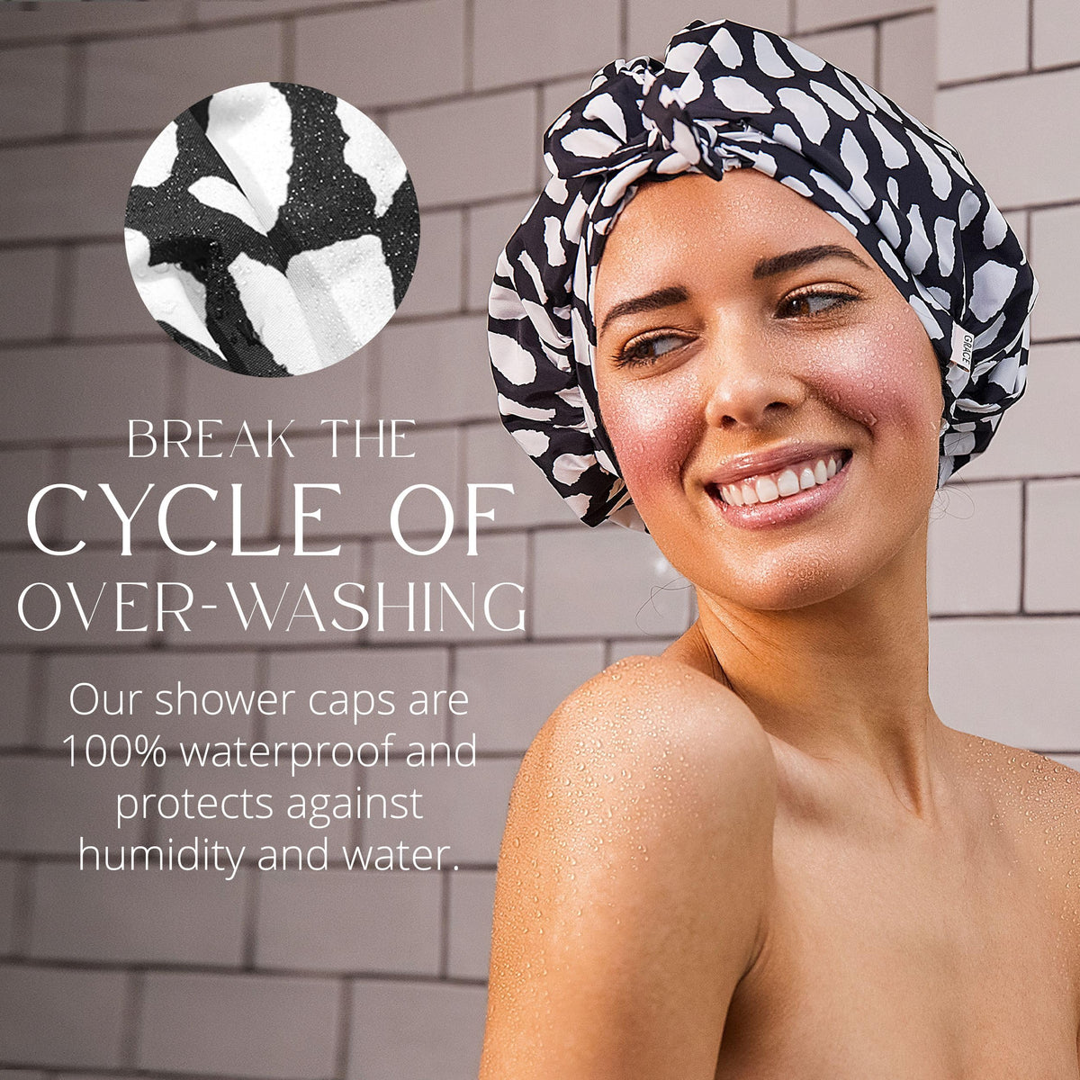 GRACE & COMPANY Waterproof Shower Cap Casablanca leak-proof flexiband