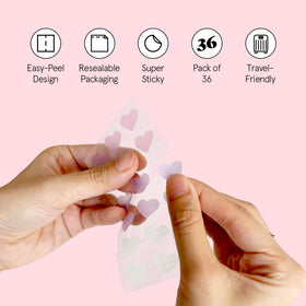 grace & stella acne patches with a clear view of the heart shapes