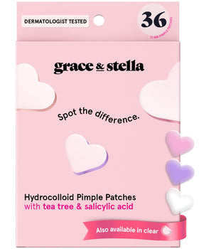 grace & stella hydrocolloid acne patches front view with packaging