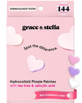 grace & stella hydrocolloid pimple patches front view with colourful heart shapes