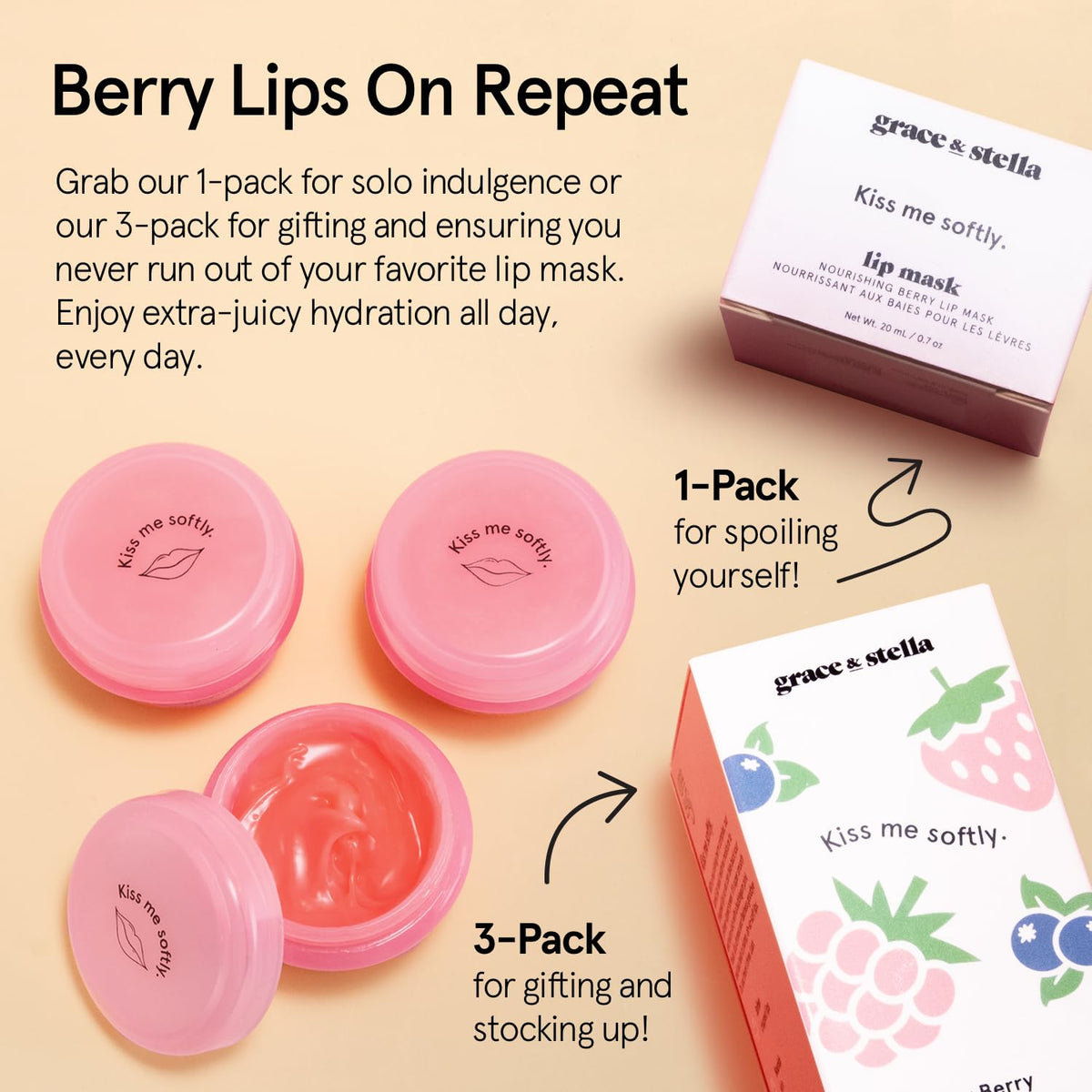 grace & stella Lip Butter on a wooden surface with berries