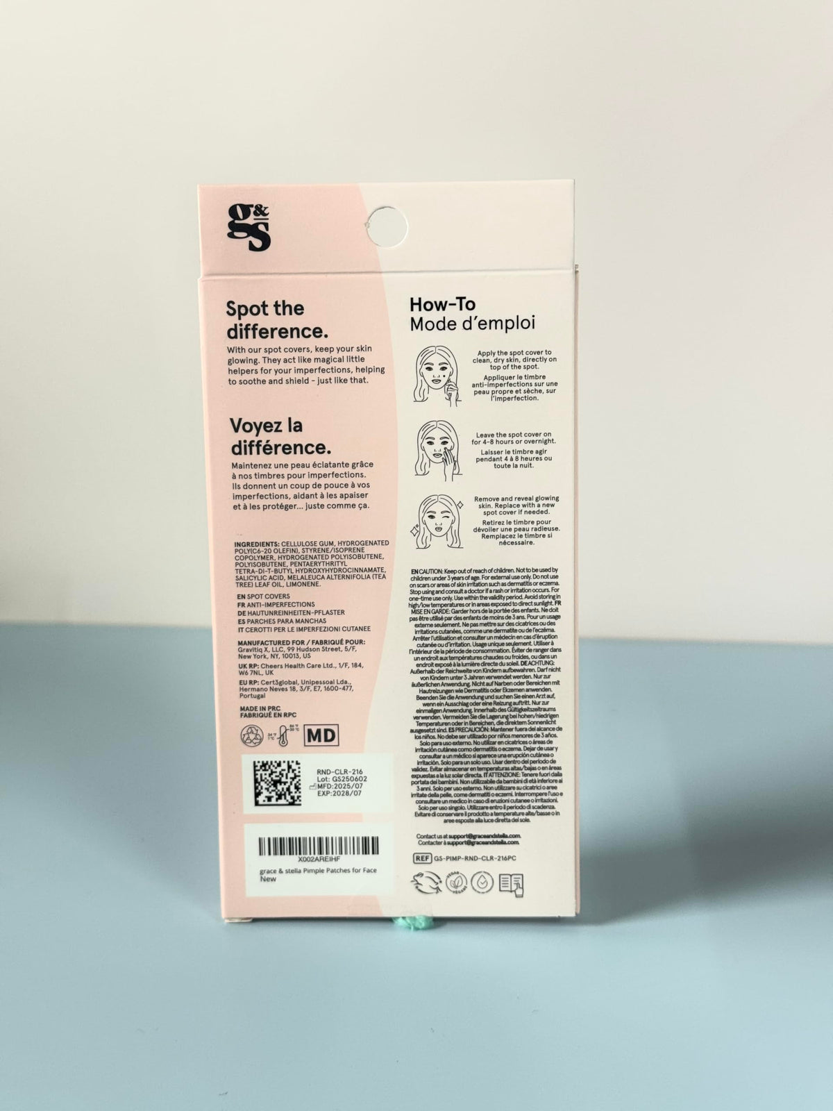 grace & stella Pore Strip Pimple Patches back view packaging