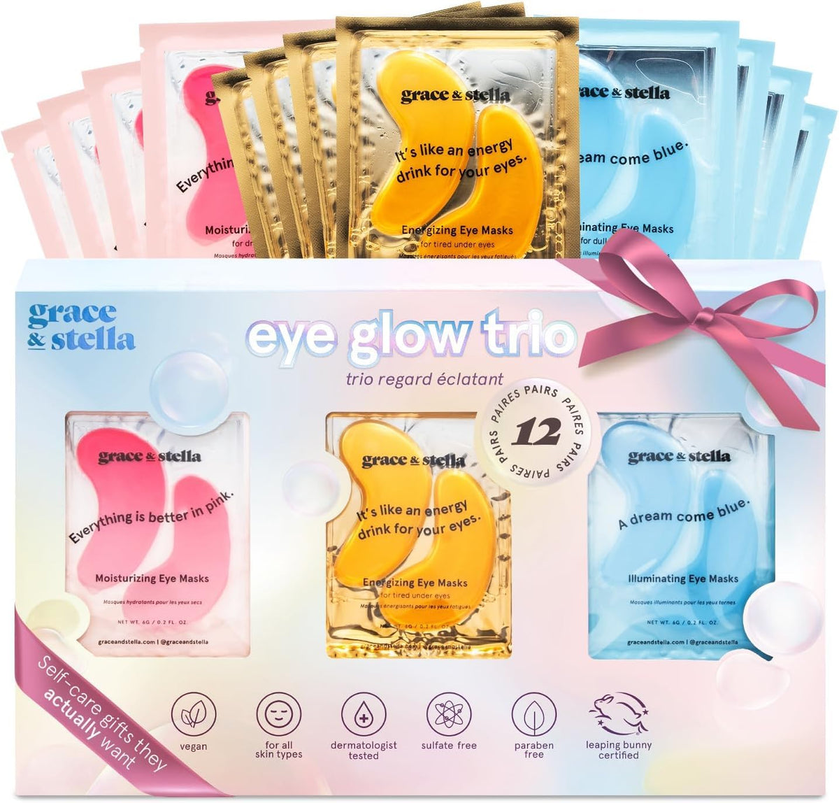 grace & stella Under Eye Patches front view with packaging