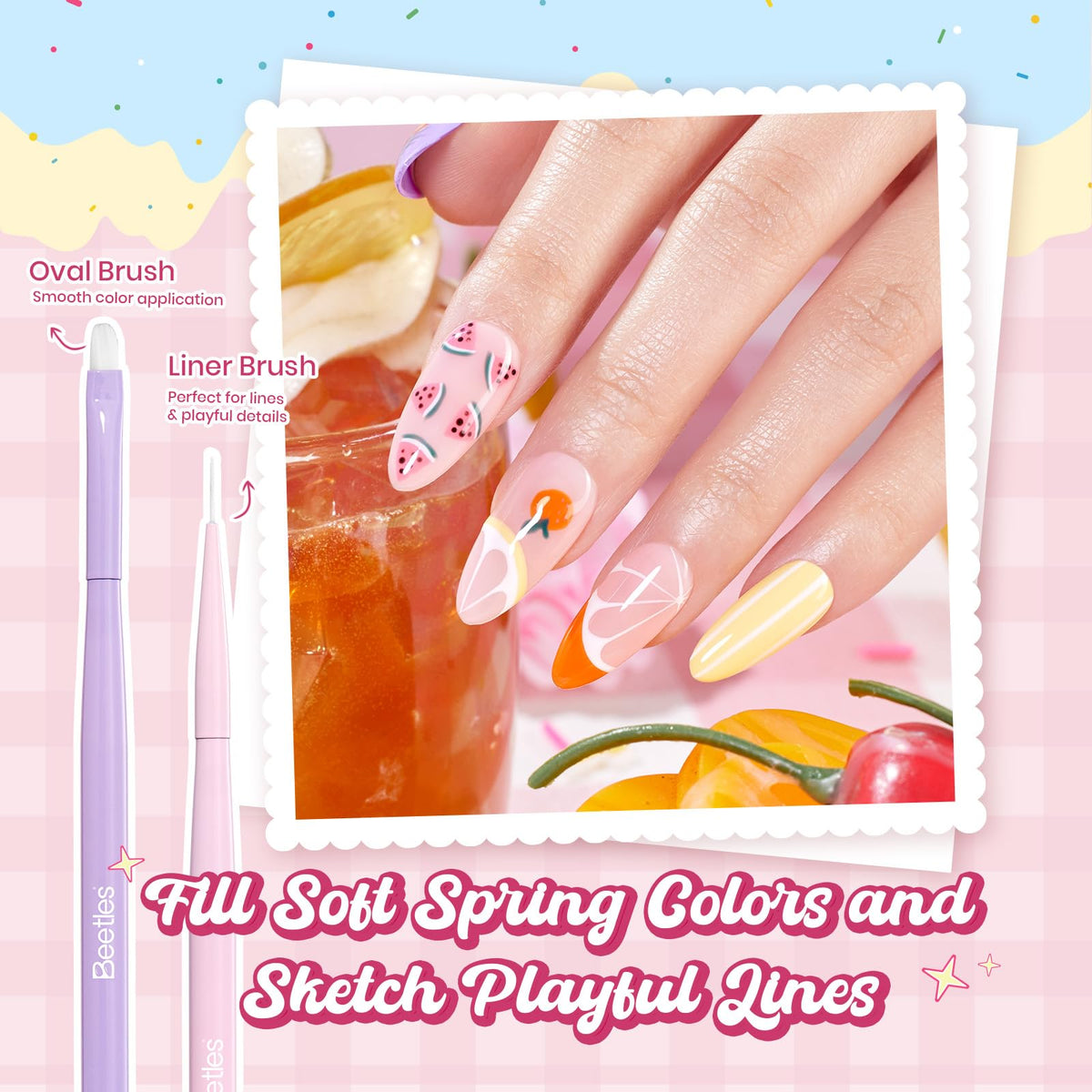 Gradient brush from beetles Nail Art Brushes Set on floral palette