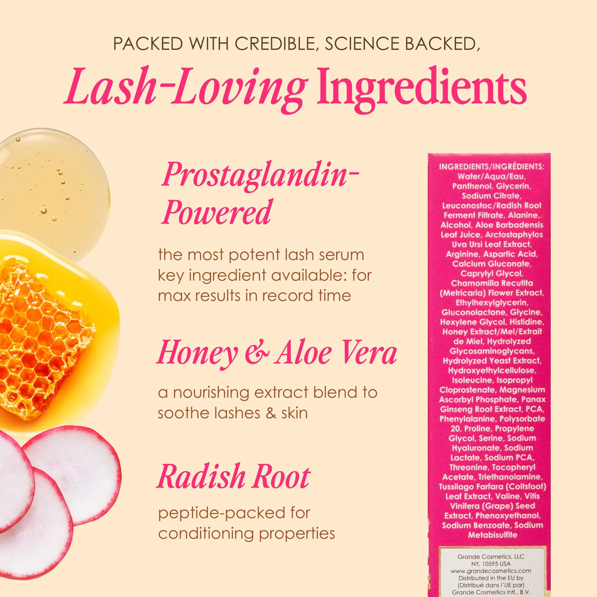 GrandeLASH-MD Lash support Serum with ingredients list