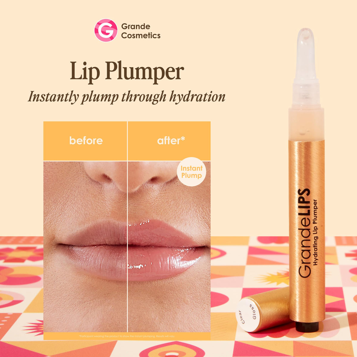 GrandeLIPS Hydrating Lip Plumper Gloss clear applicator close-up