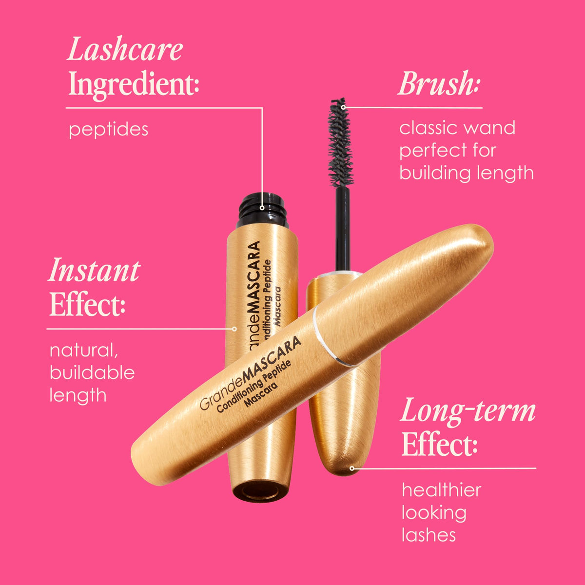 GrandeMASCARA Conditioning Peptide Mascara displayed with other Grande Cosmetics products