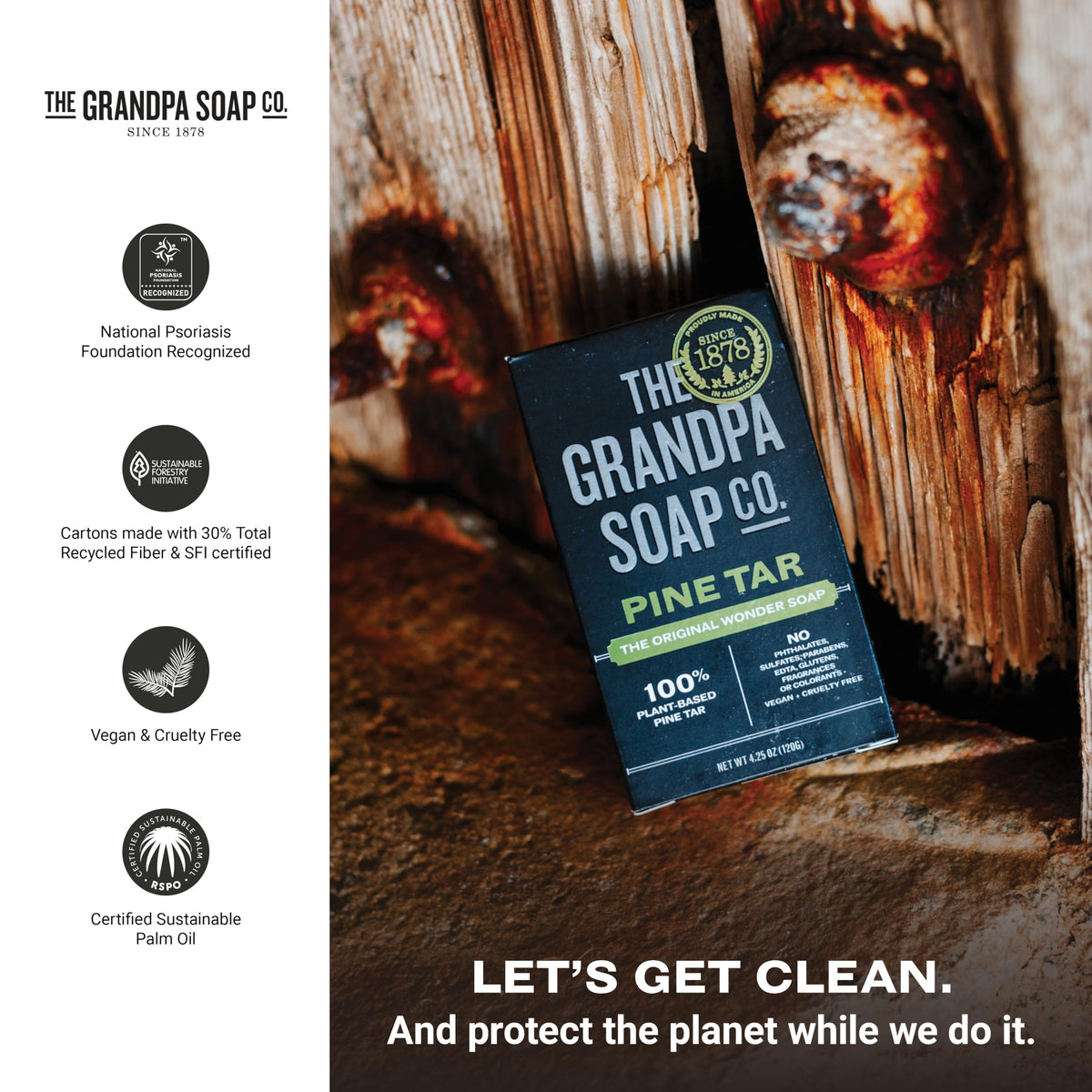 Grandpa's Pine Tar Bar Soap on a wooden surface
