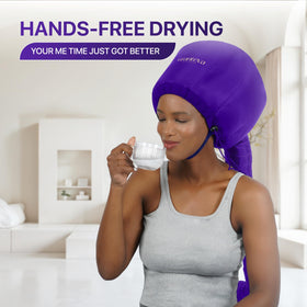 Granteva Bonnet Hair Dryer Attachment in use while applying makeup