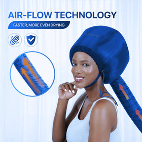 Granteva Hair Dryer Bonnet Attachment in use with a hair dryer