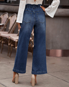 GRAPENT Women's High Waisted Baggy Jeans back view in Lapis Loft