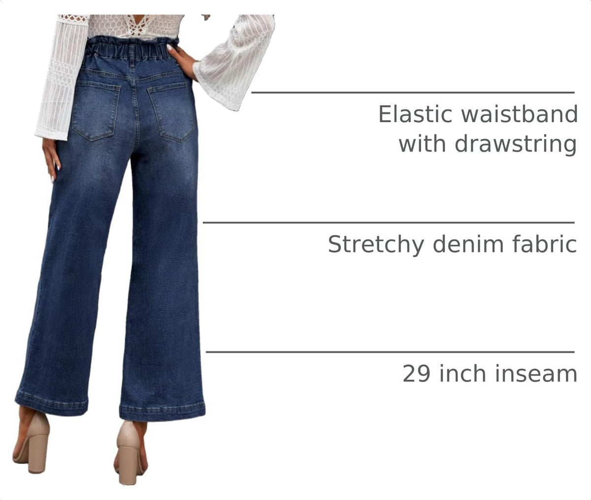 GRAPENT Women's High Waisted Baggy Jeans close-up of drawstring waistband