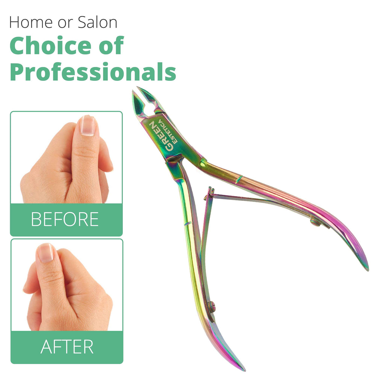 GREEN ESTETICA Cuticle Nipper close-up showing sharp blades