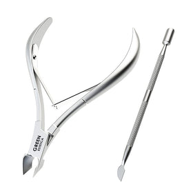 GREEN ESTETICA Cuticle Nipper front view with stainless steel finish