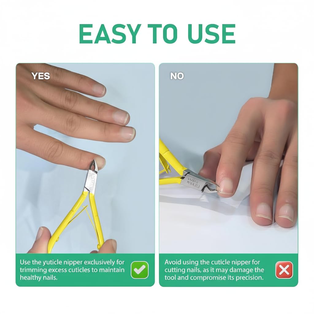 GREEN ESTETICA Cuticle Nipper in use on cuticles