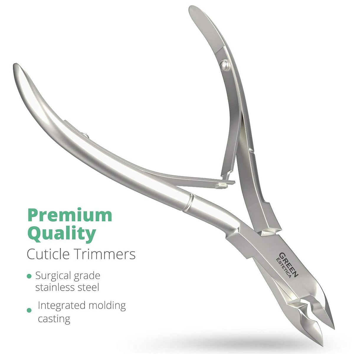 GREEN ESTETICA Cuticle Nipper in use on nails